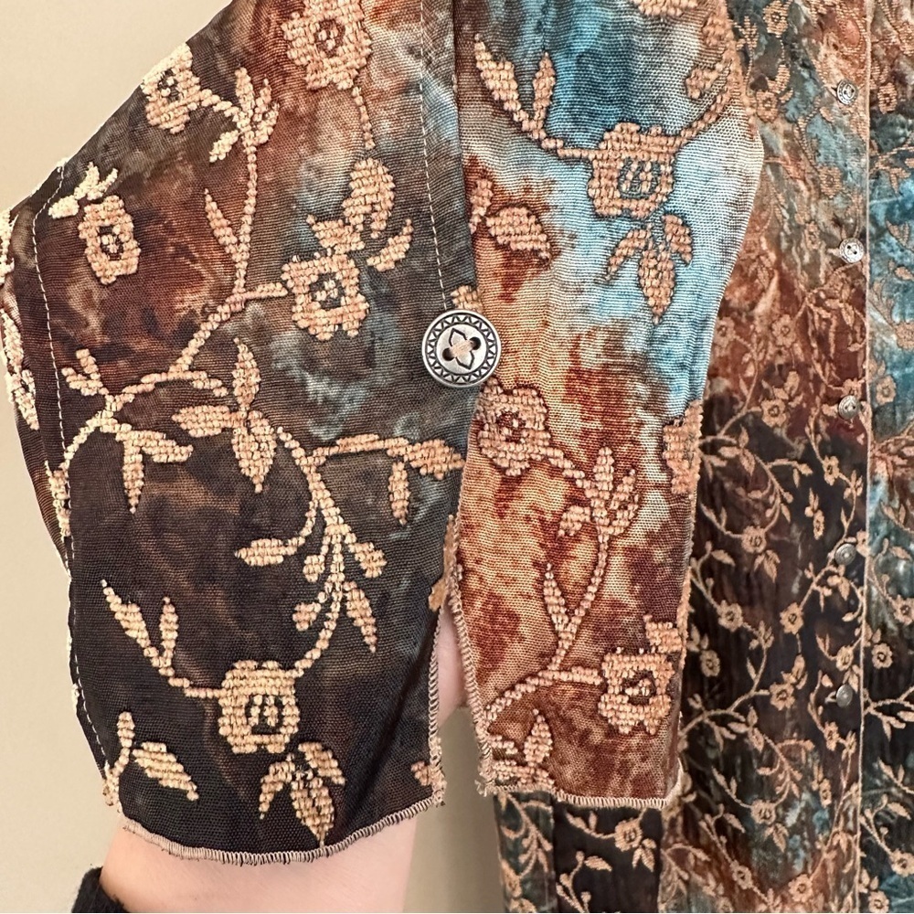 NEW ELCC Women 1X Floral Tapestry Jacket Reversible Blue Brown Gold Fall Winter - Picture 5 of 11
